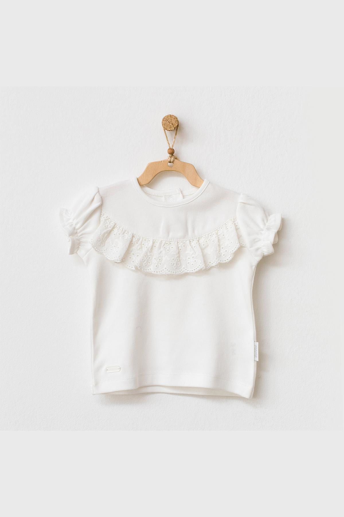 Andywawa  Kız Bebek Önden Fırfırlı Detaylı Beyaz Tshirt Ac21753