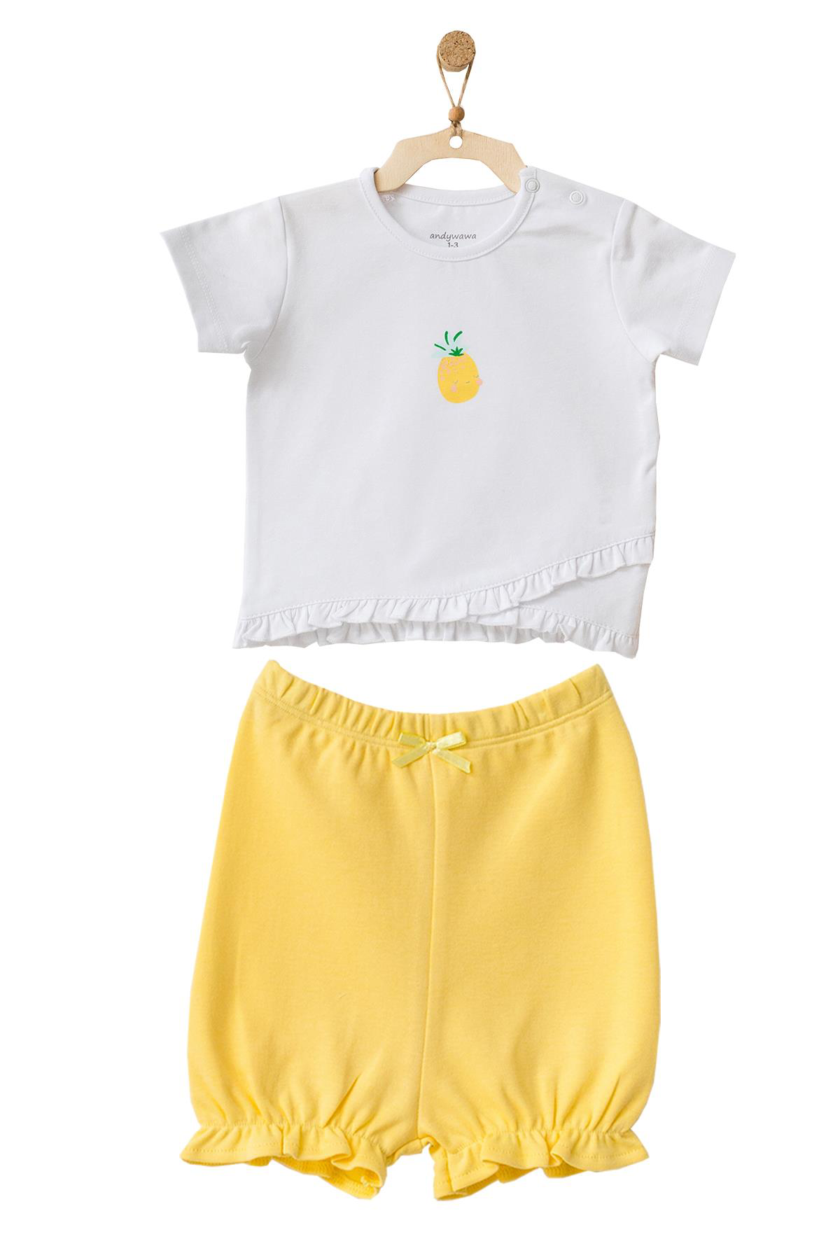 Andywawa  Kiz Bebek Ananas Desenli Alt Üst Sari Şort Takim Ac21633