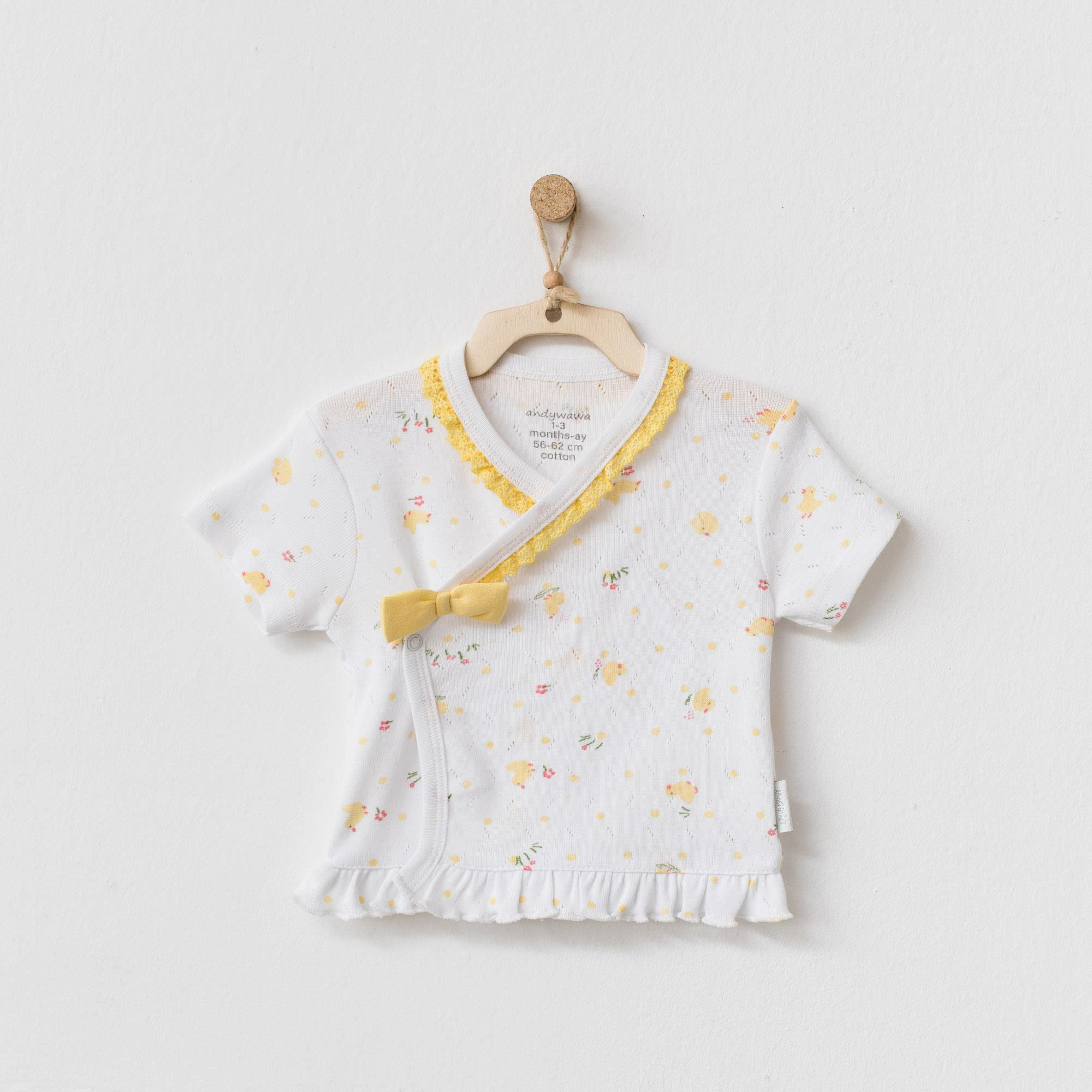 Andywawa  Kız Bebek Civciv Desenli Beyaz Tekli Zıbın Ac21574