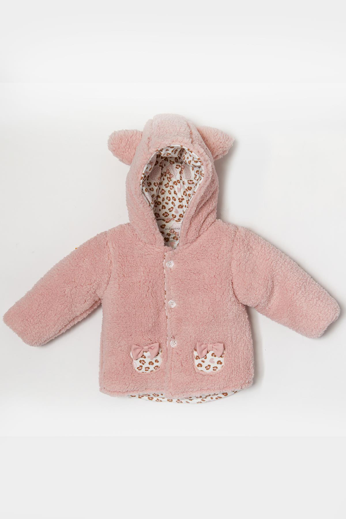 Andywawa  Kız Bebek Leopar Desenli Pembe Yumuşak Mont Ac22078rep
