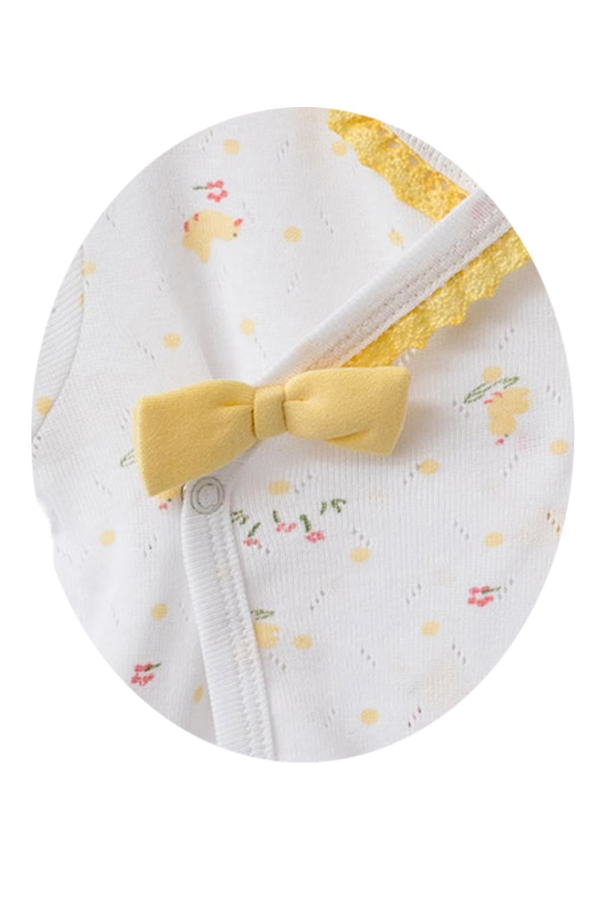 Andywawa  Kız Bebek Civciv Desenli Beyaz Tekli Zıbın Ac21574