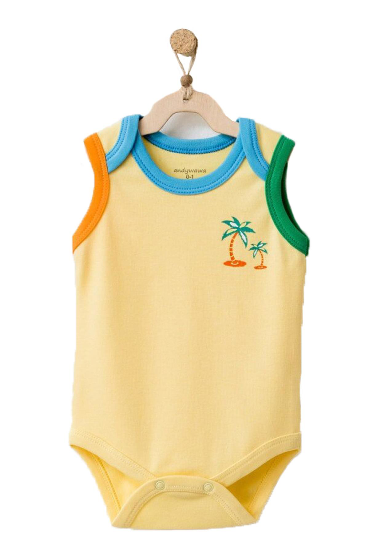 Andywawa Kız Erkek Bebek Badi 2 Parca Sarı Beyaz Body Ac21880 Andywawa Kız Erkek Bebek Badi 2 Parca Sarı Beyaz Body Ac21880