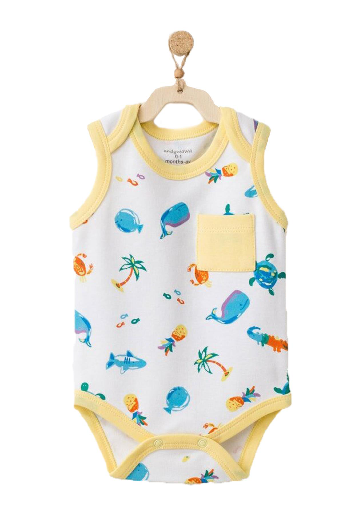 Andywawa Kız Erkek Bebek Badi 2 Parca Sarı Beyaz Body Ac21880 Andywawa Kız Erkek Bebek Badi 2 Parca Sarı Beyaz Body Ac21880