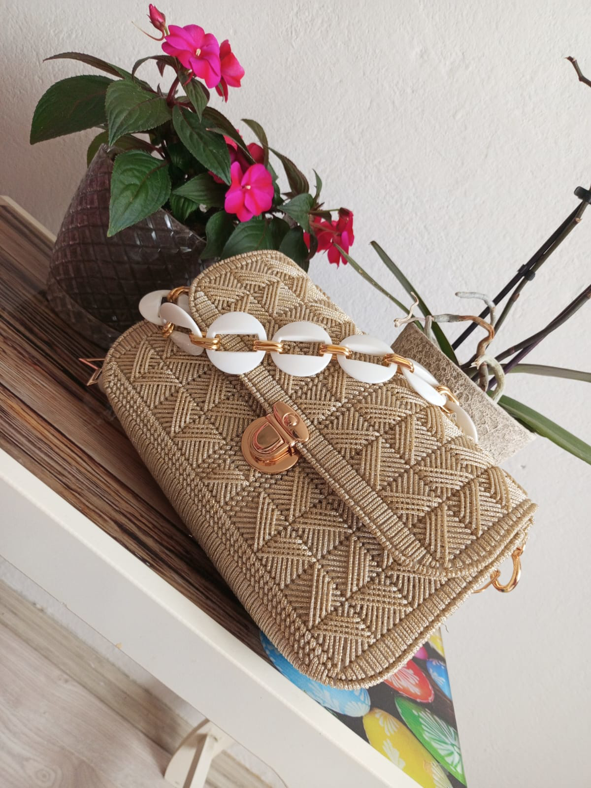 Angel Leon Dream  Kanvas El Yapimi Kadin Kol Ve El Çantasi & Gold Detayli