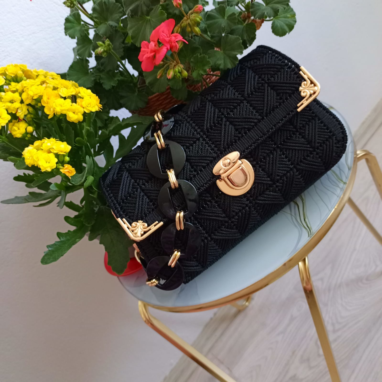 ANGEL LEON DREAM Kanvas El Yapımı Kadın Kol ve El Çantası Gold Detaylı