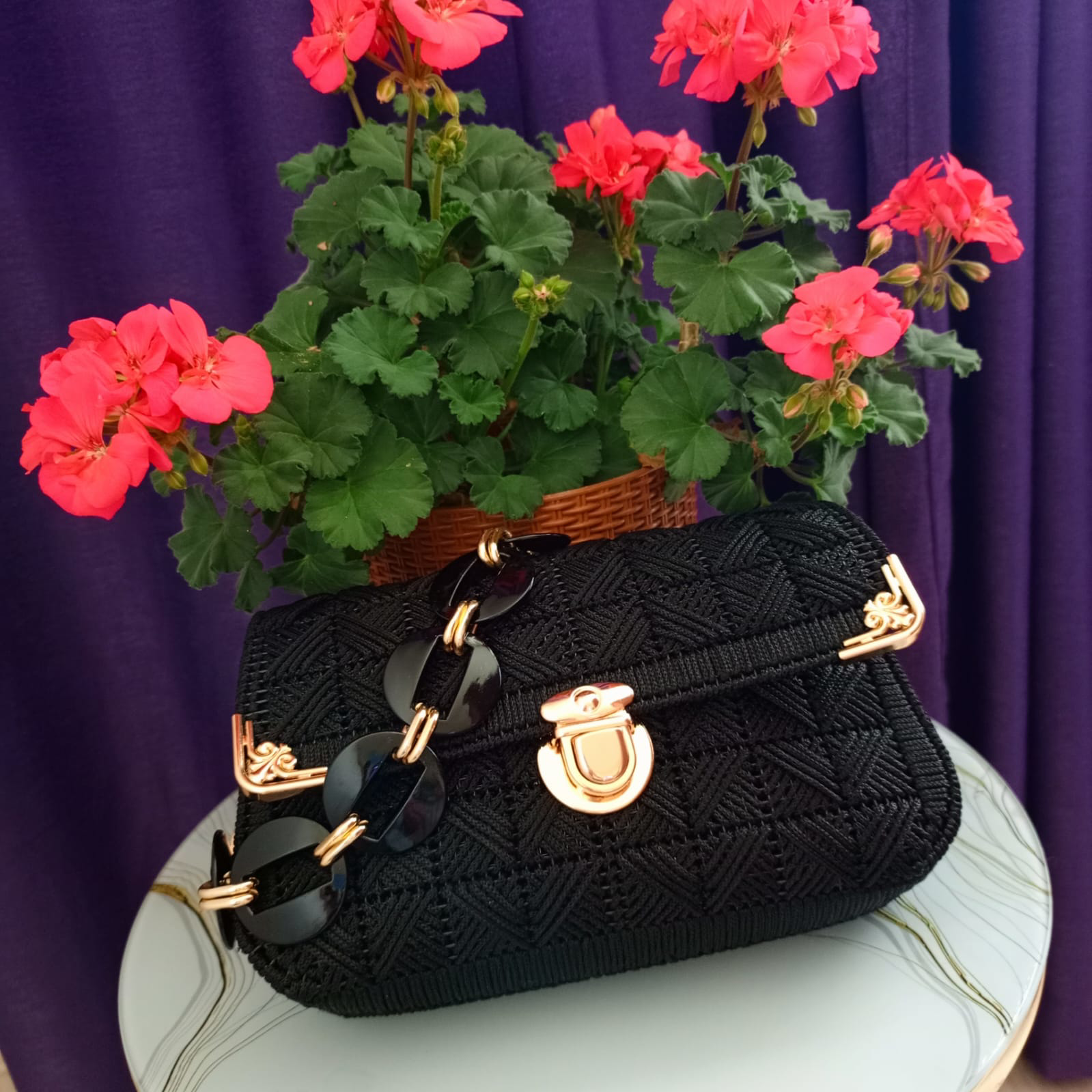 ANGEL LEON DREAM Kanvas El Yapımı Kadın Kol ve El Çantası Gold Detaylı