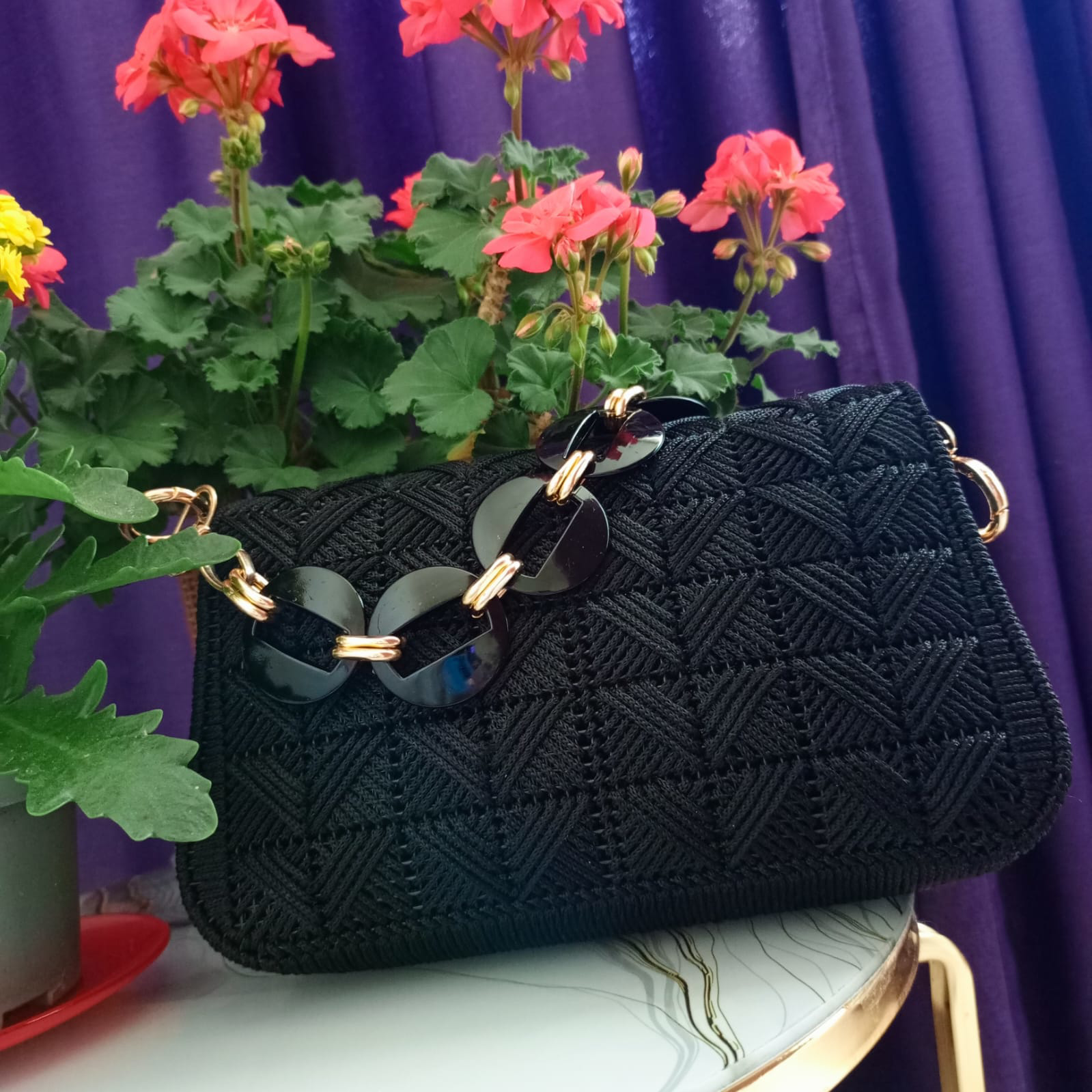 ANGEL LEON DREAM Kanvas El Yapımı Kadın Kol ve El Çantası Gold Detaylı