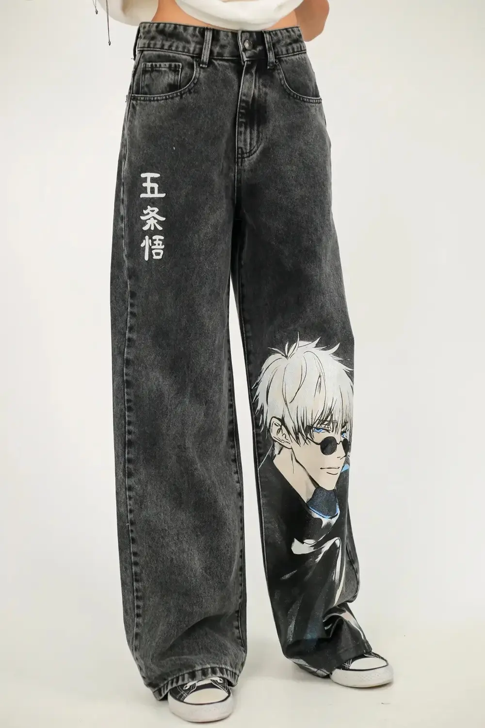 Anime Baskılı Yıkamalı Baggy Jean