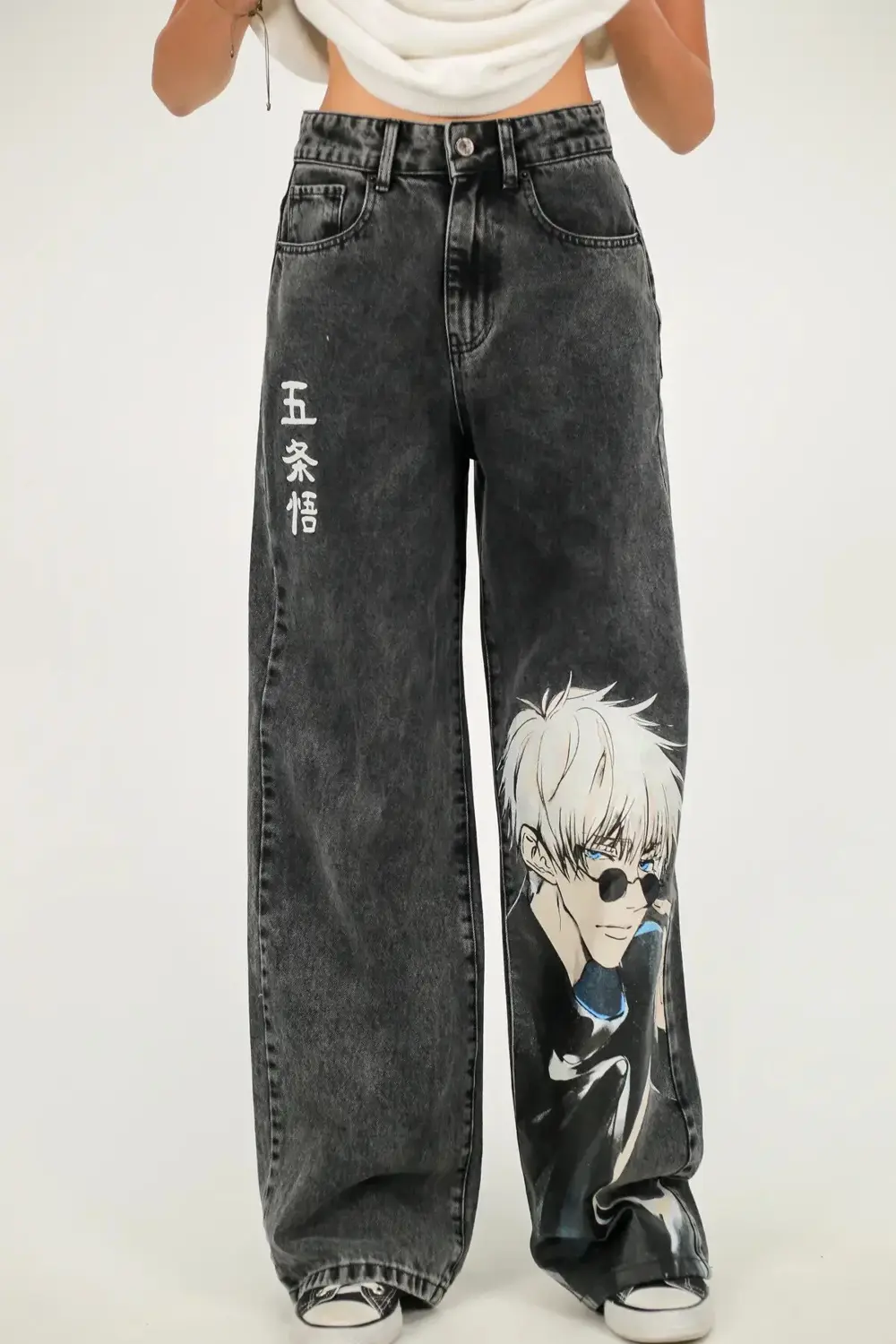 Anime Baskılı Yıkamalı Baggy Jean