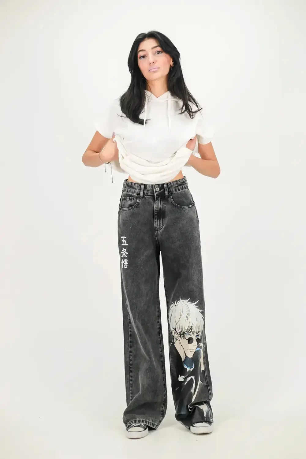 Anime Baskılı Yıkamalı Baggy Jean