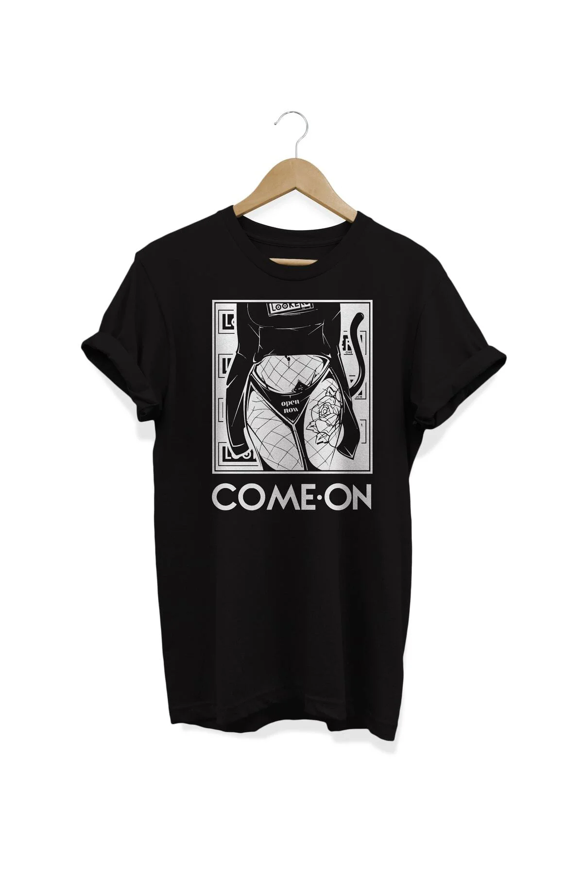 Anime Girl Waifu Come On Baskılı Pamuklu T-shirt