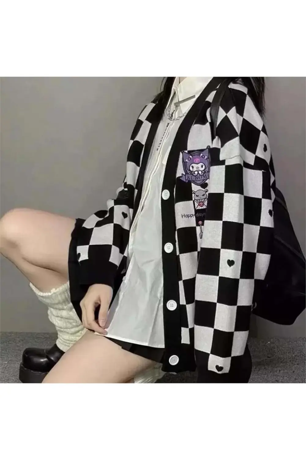 Anime Kuromi Siyah Damalı Hırka