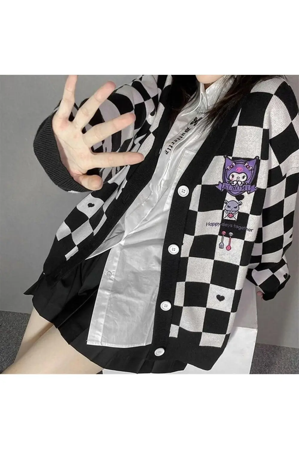 Anime Kuromi Siyah Damalı Hırka