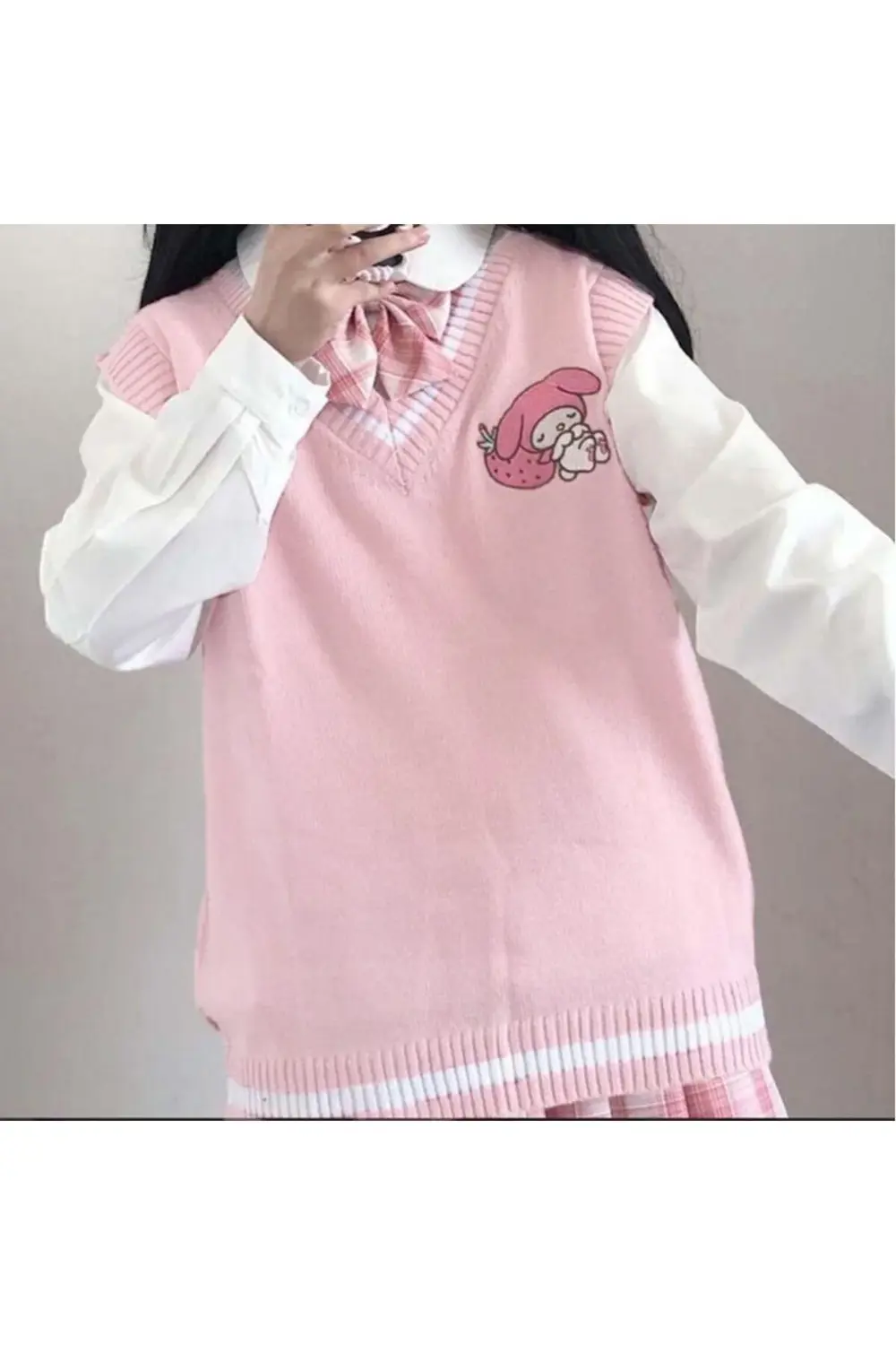 Anime My Melody - Sanrio Pembe Oversize V Yaka Süveter