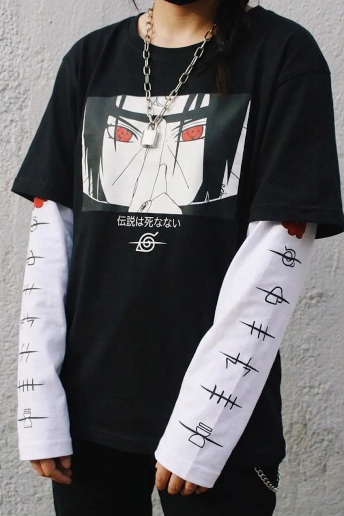 Anime Naruto Uchiha Sembol Detay Beyaz Unisex Kollu T-Shirt Anime Naruto Uchiha Sembol Detay Beyaz Unisex Kollu T-Shirt