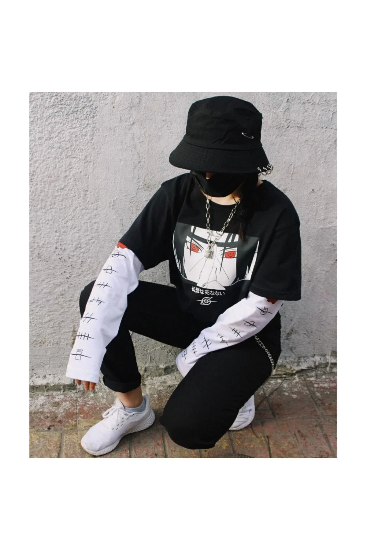 Anime Naruto Uchiha Sembol Detay Beyaz (UNİSEX) Kollu T-shirt Anime Naruto Uchiha Sembol Detay Beyaz (UNİSEX) Kollu T-shirt