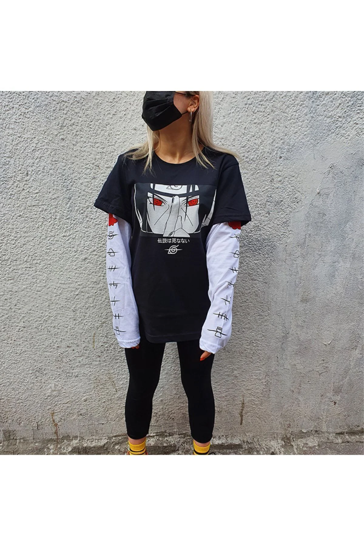 Anime Naruto Uchiha Sembol Detay Beyaz (UNİSEX) Kollu T-shirt Anime Naruto Uchiha Sembol Detay Beyaz (UNİSEX) Kollu T-shirt