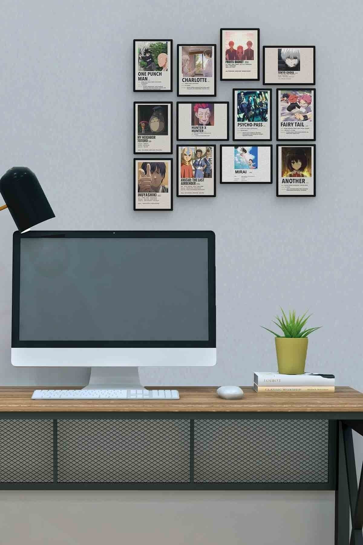 Anime Poster 12 Parça Mdf (ahşap) Tablo Ofis Boyu 