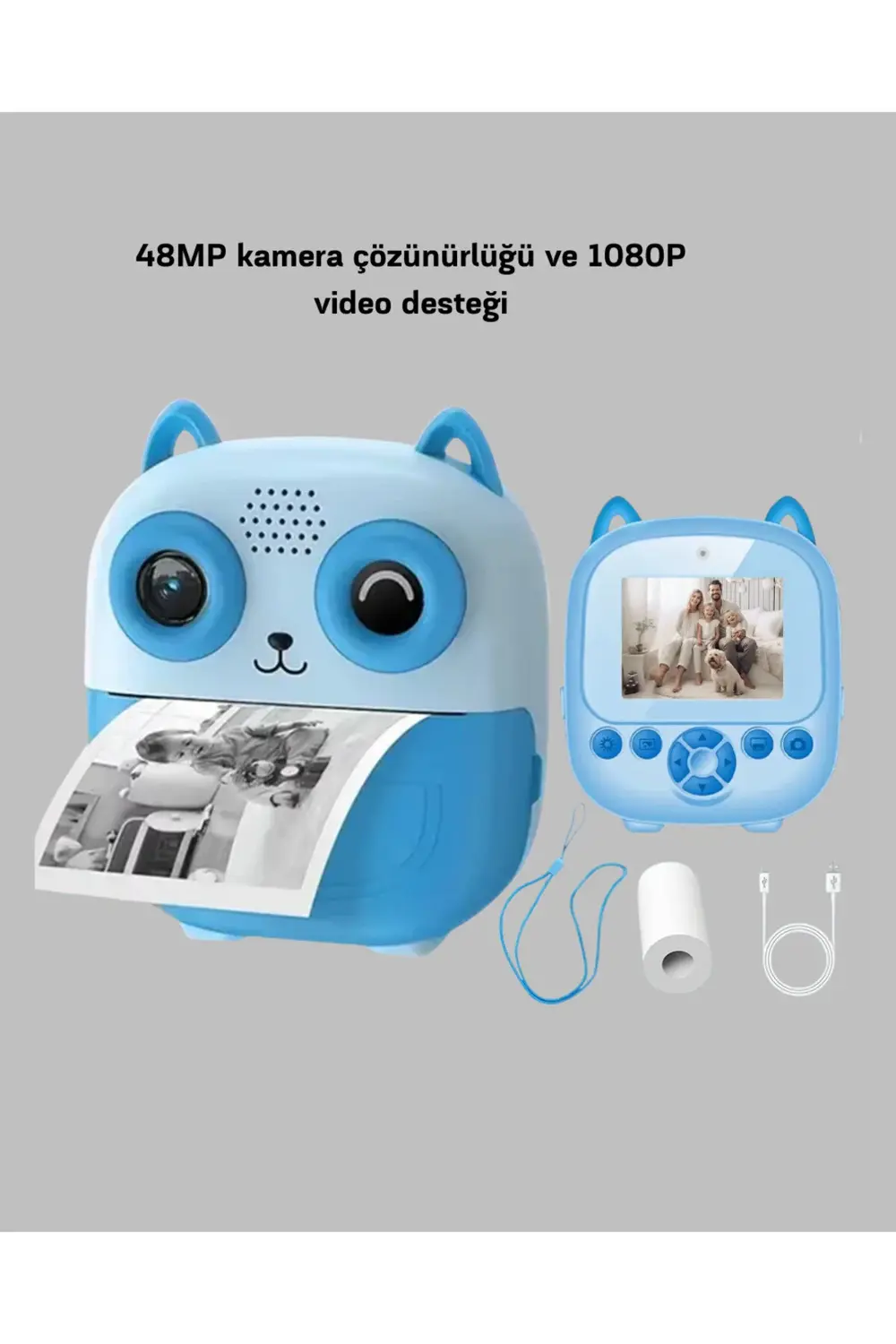 Anında Baskı Özellikli Çocuk Kamerası 48MP 1080P Çift Lens 32GB D