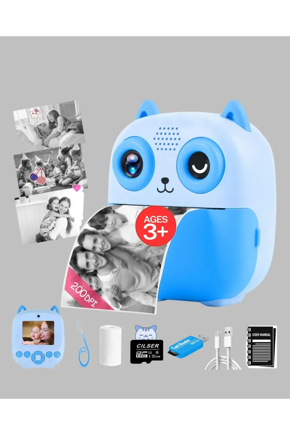 Anında Baskı Özellikli Çocuk Kamerası 48MP 1080P Çift Lens 32GB D