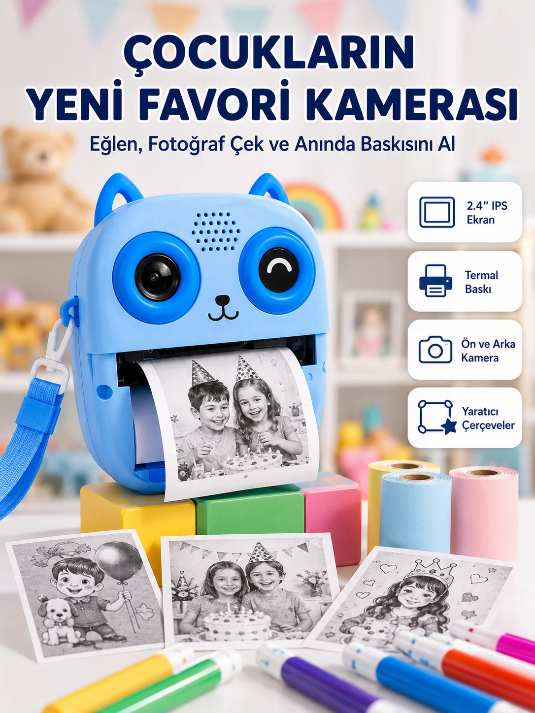 Anında Baskılı Çocuk Fotoğraf Makinesi Termal Yazıcılı Selfie Kamerası Fiyatı, Yorumları ve Özellikleri