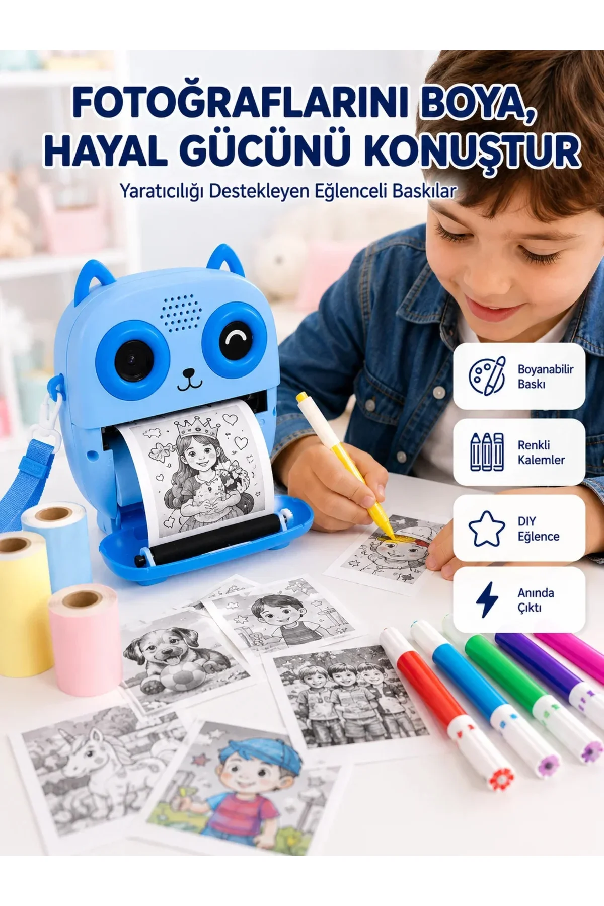 Anında Fotoğraf Basan Çocuk Kamerası Eğitici ve Eğlenceli Termal Yazıcılı Anında Fotoğraf Basan Çocuk Kamerası Eğitici ve Eğlenceli Termal Yazıcılı