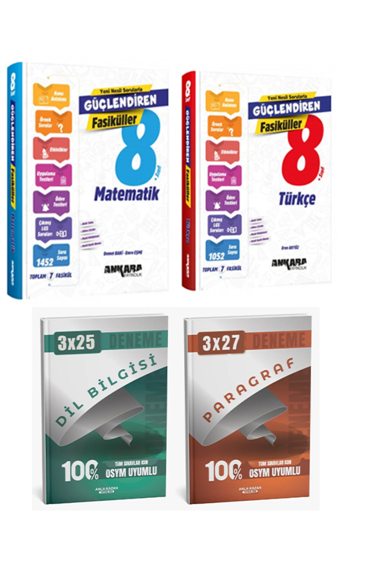 Ankara + Anla Kazan 2026 LGS Türkçe + Matematik Fasikülleri + Anla Kazan Deneme 4 lü Set