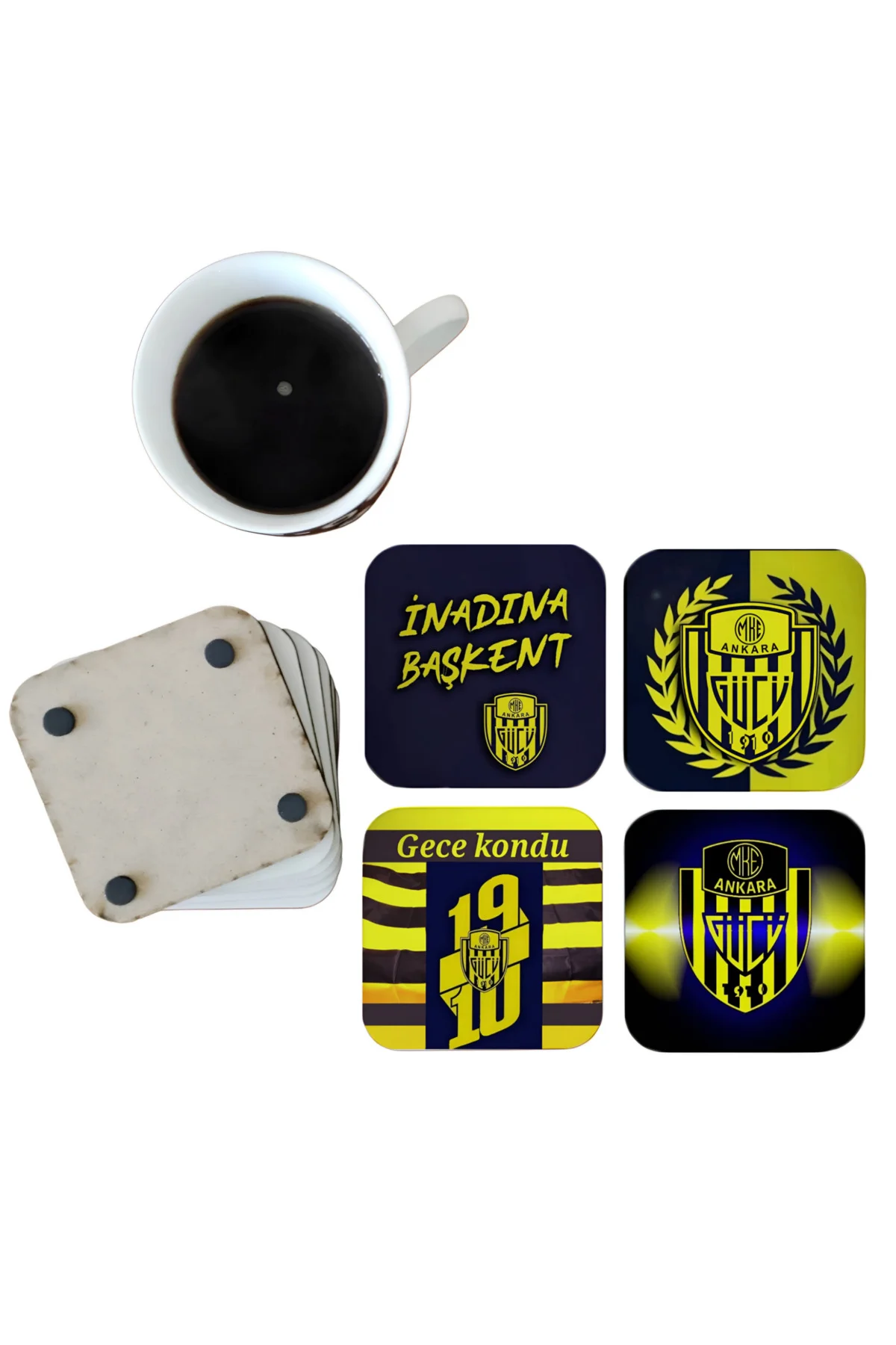 Ankaragücü Spor Dekoratif Ahşap Bardak Altlığı Seti 099