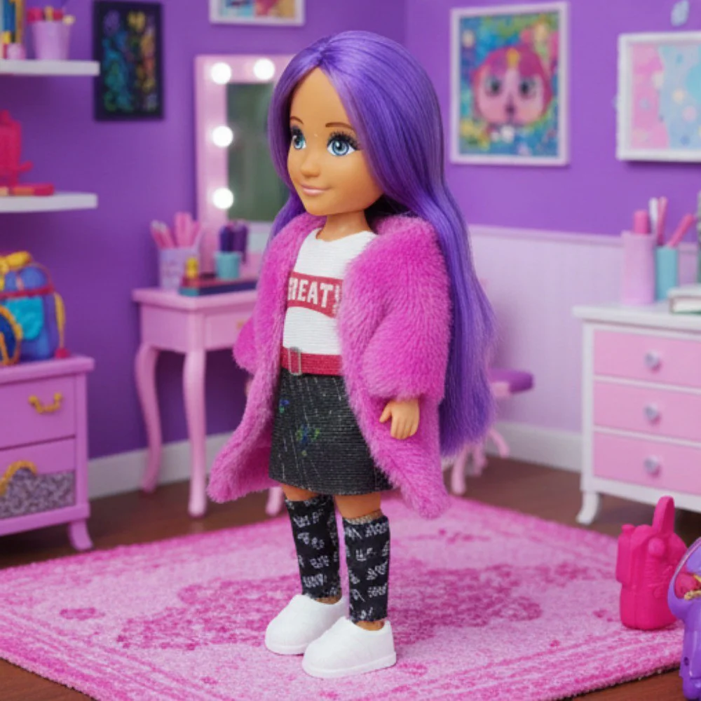 Ankiki Moda İkonu Bebek Figür 13 cm  - Mor lı "Great" Stil (Etekli Kombin) - 1 ADET
