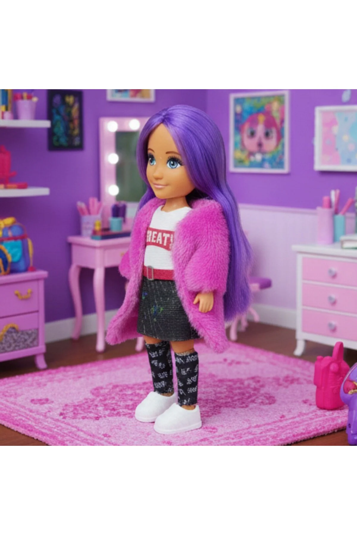 Ankiki Moda İkonu Bebek Figür 13 cm - Mor Saçlı "Great" Stil (Ete