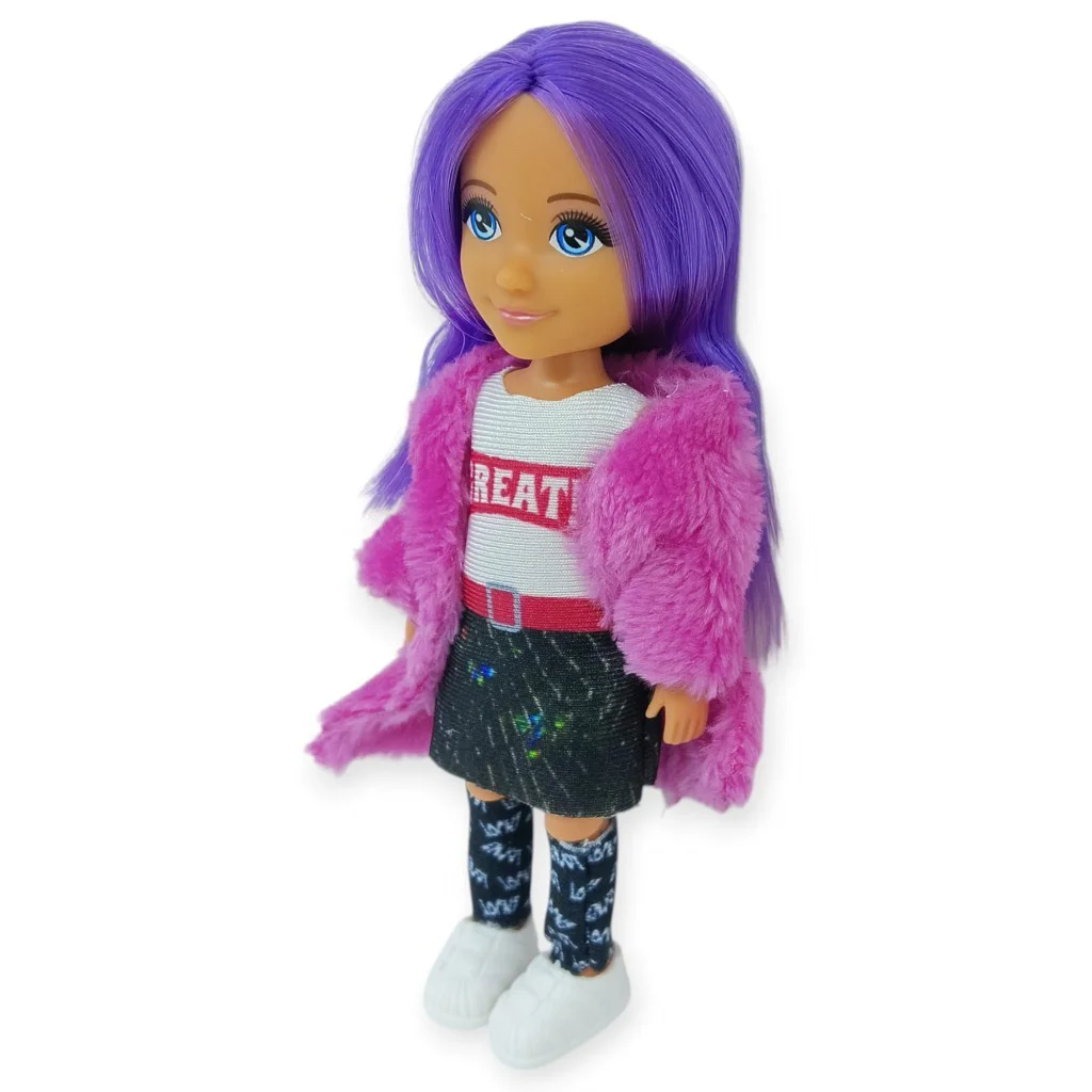 Ankiki Moda İkonu Bebek Figür 13 cm  - Mor lı "Great" Stil (Etekli Kombin) - 1 ADET