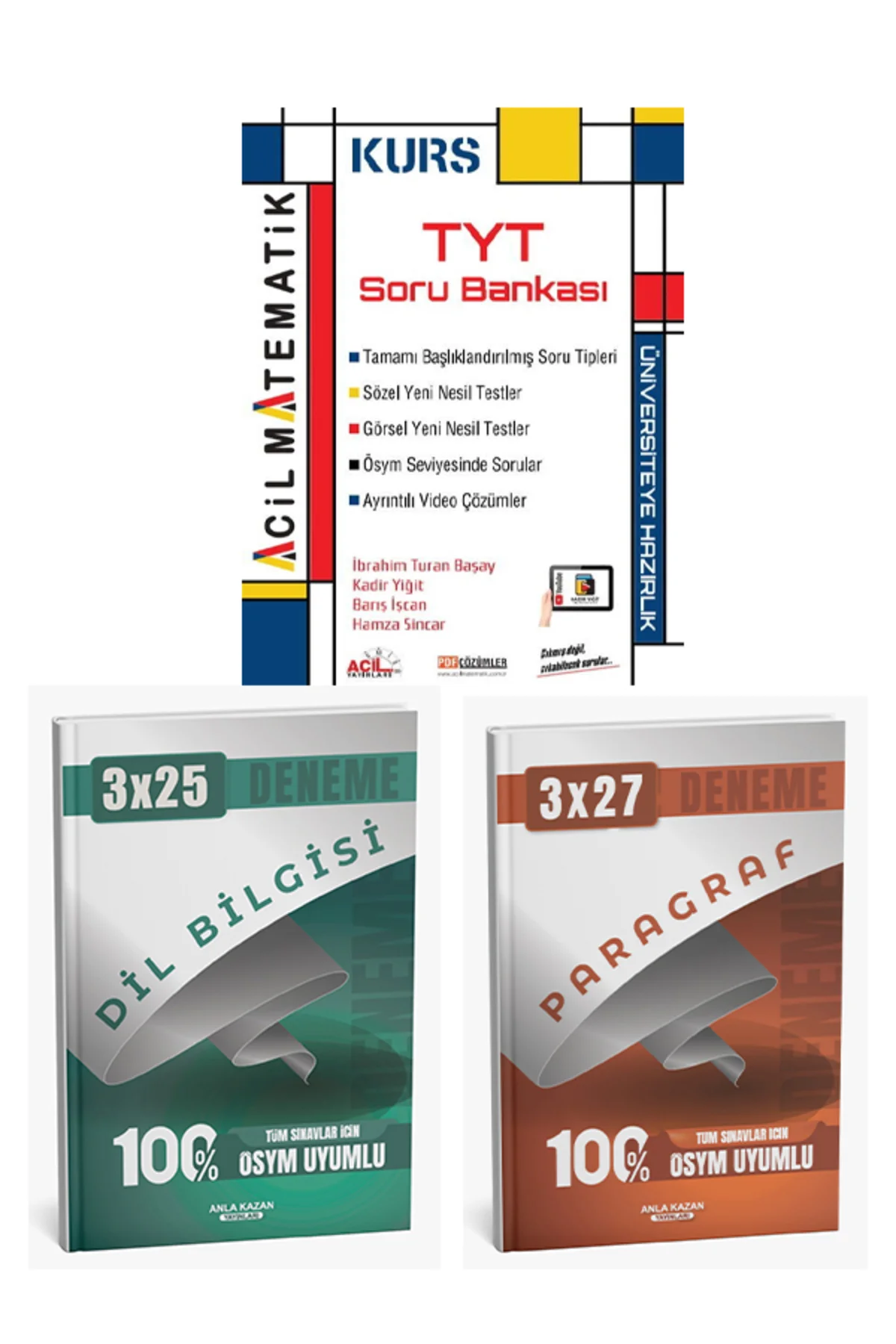 Anla Kazan + Acil 2026 TYT KURS Matematik ve Paragraf Dil Bilgisi Deneme 3 lü Set