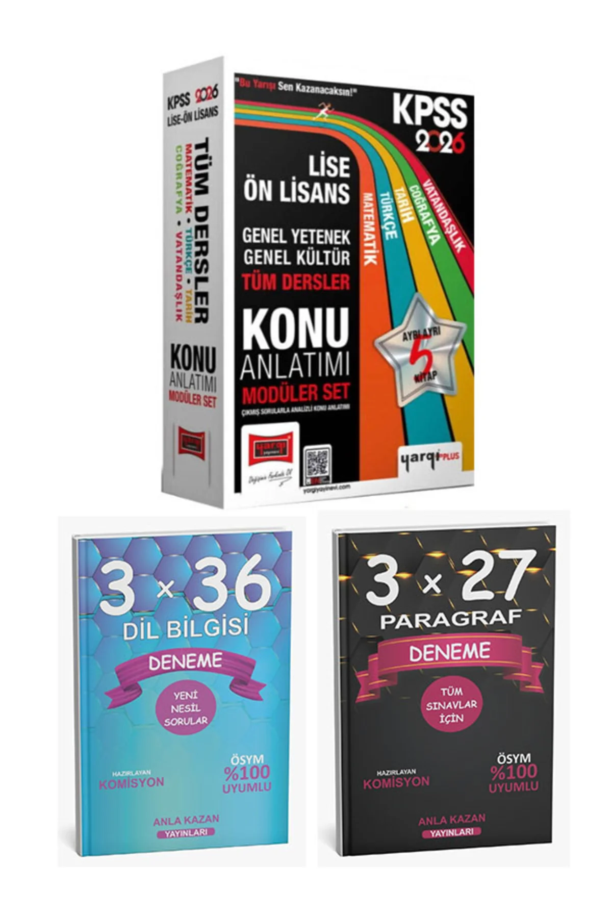 Anla Kazan + Yargı 2026 KPSS Lise Ön Lisans Tüm Dersler Konu + Paragraf Dil Bilgisi Deneme Seti