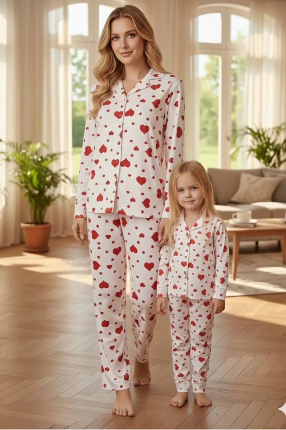 Anne Kız Kombinli (Ayrı Ayrı Satılır) Desenli Gömlek Yaka Pijama
