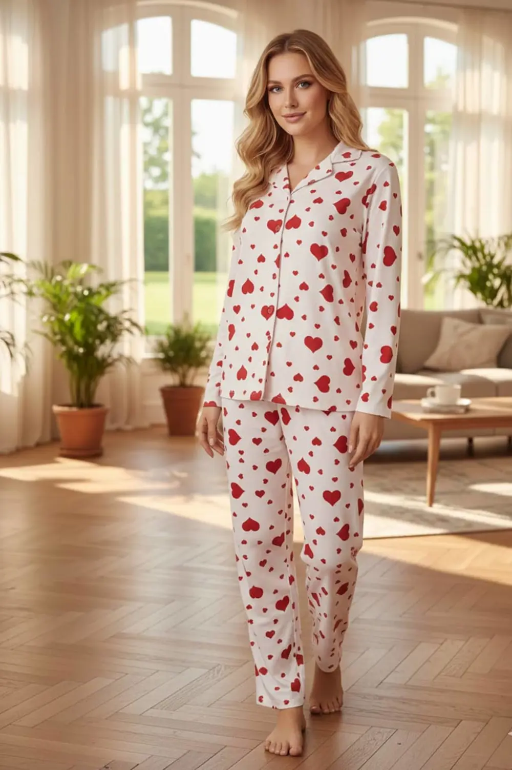 Anne Kız Kombinli (Ayrı Ayrı Satılır) Desenli Gömlek Yaka Pijama