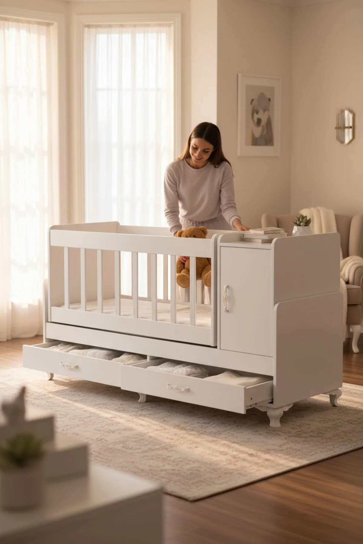 Anne Yanı, Sallanır, Büyüyen Bebek Beşiği, Yataklı, Kapaklı, Çekm