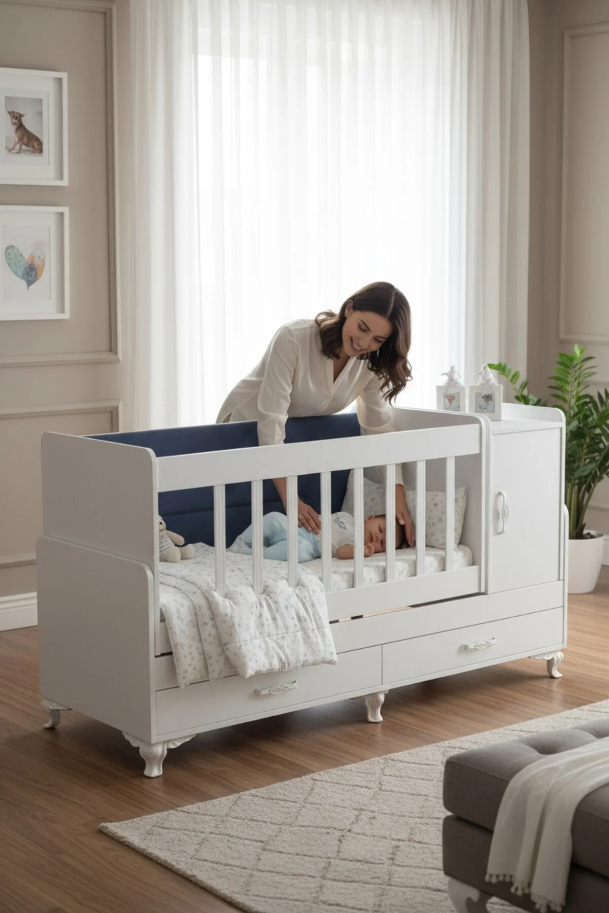 Anne Yanı, Sallanır, Büyüyen Bebek Beşiği, Yataklı, Sarı Uyku Set