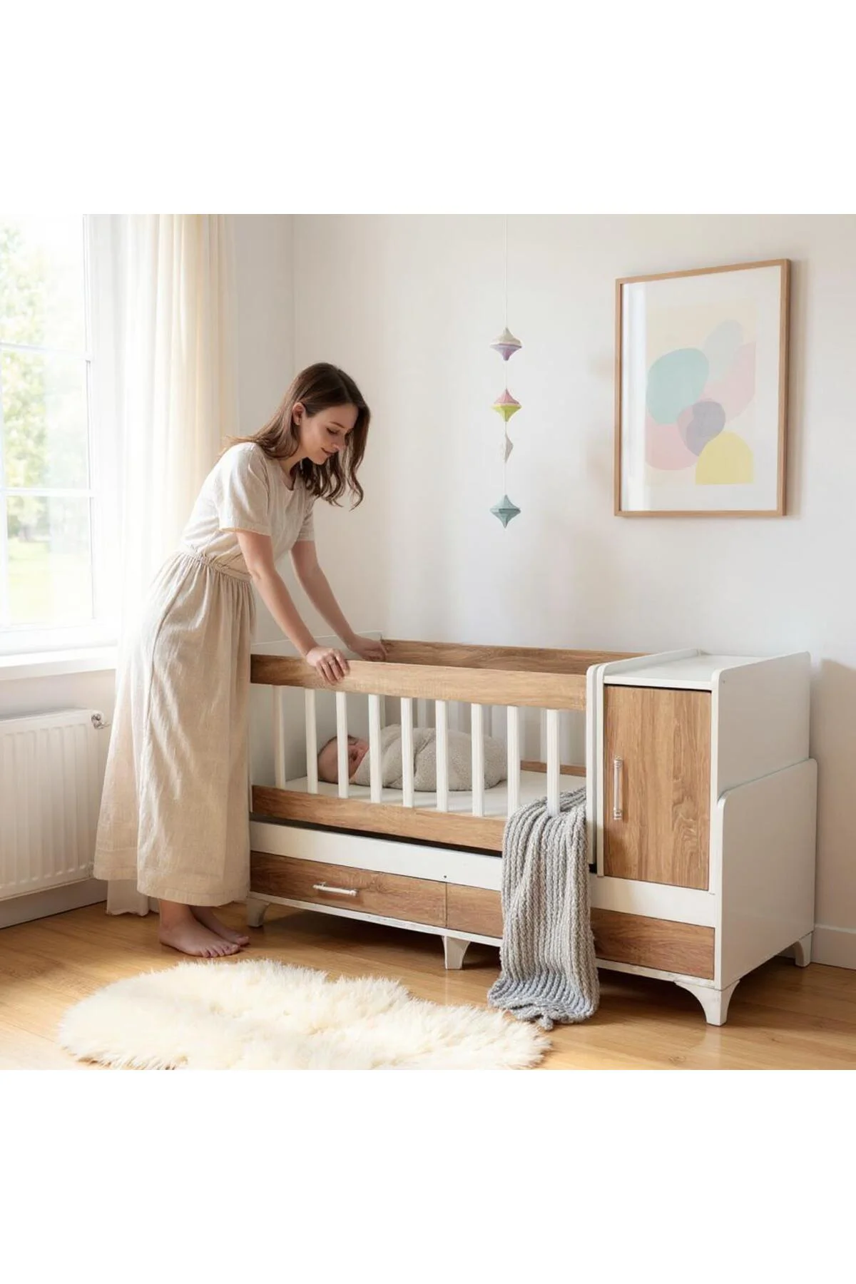 Anne Yanı, Sallanır, Büyüyen Bebek Beşiği, Yataklı, Çekmeceli, Ka