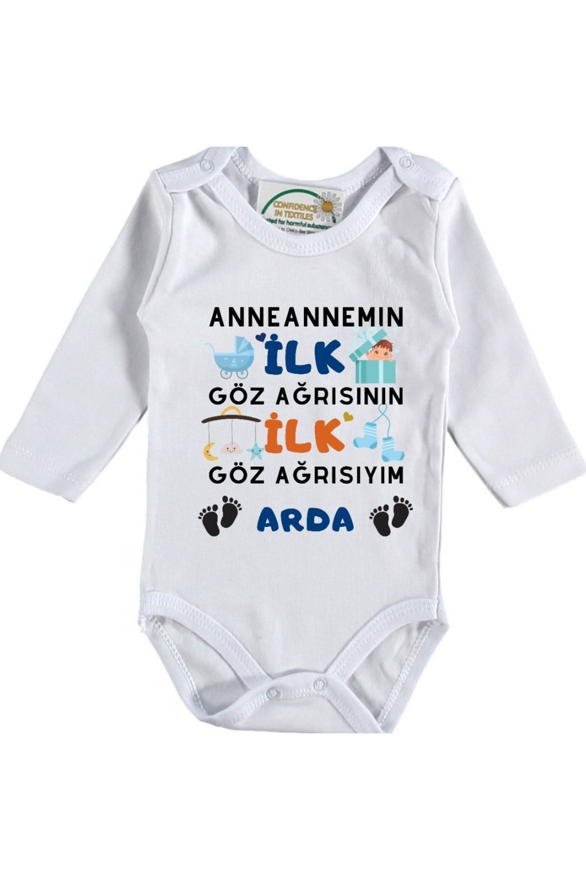 Anneannem İlk Göz Ağrısının İlk Göz Arısıyım Yazılı Erkek Bebek Zıbın