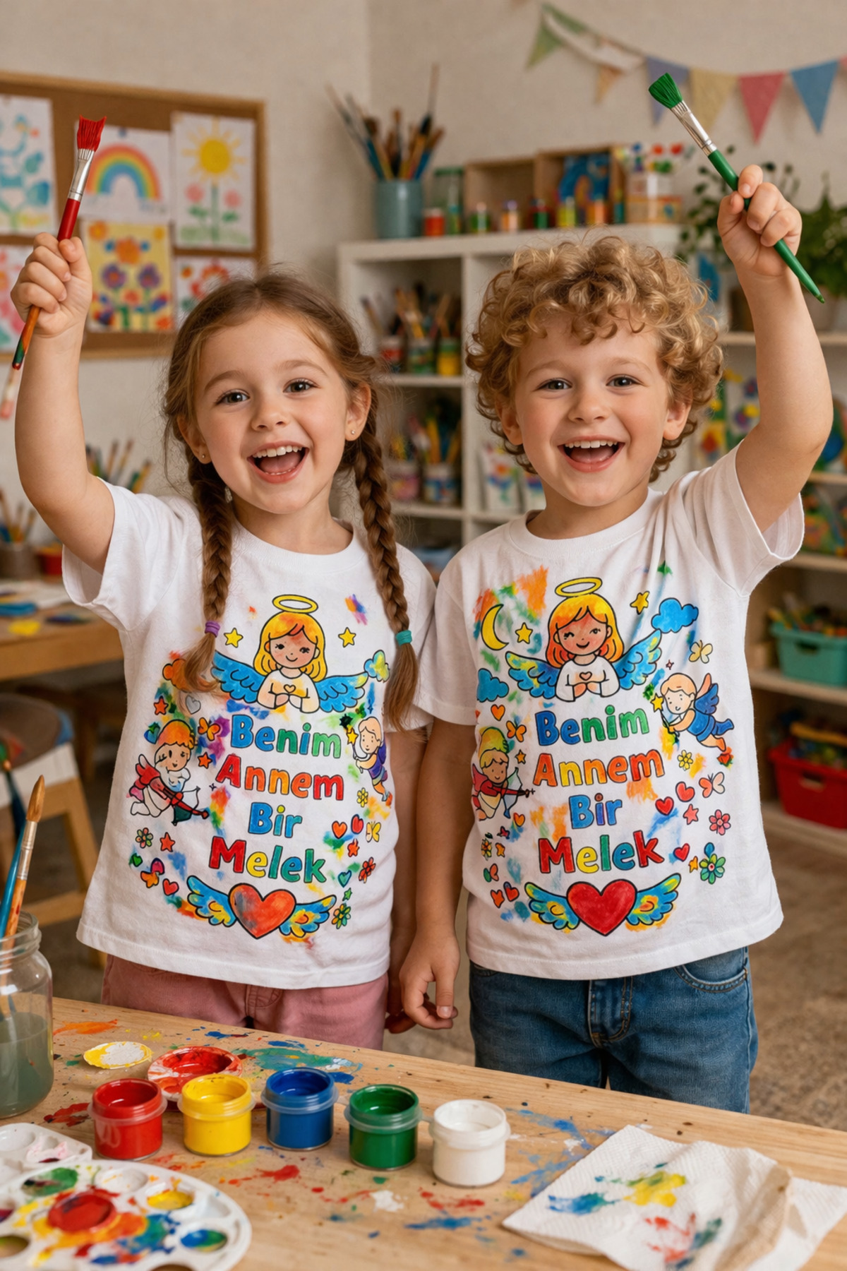 Anneler Günü Özel Çocuk Boyama Tişört Seti | %100 Pamuk Tişört + 