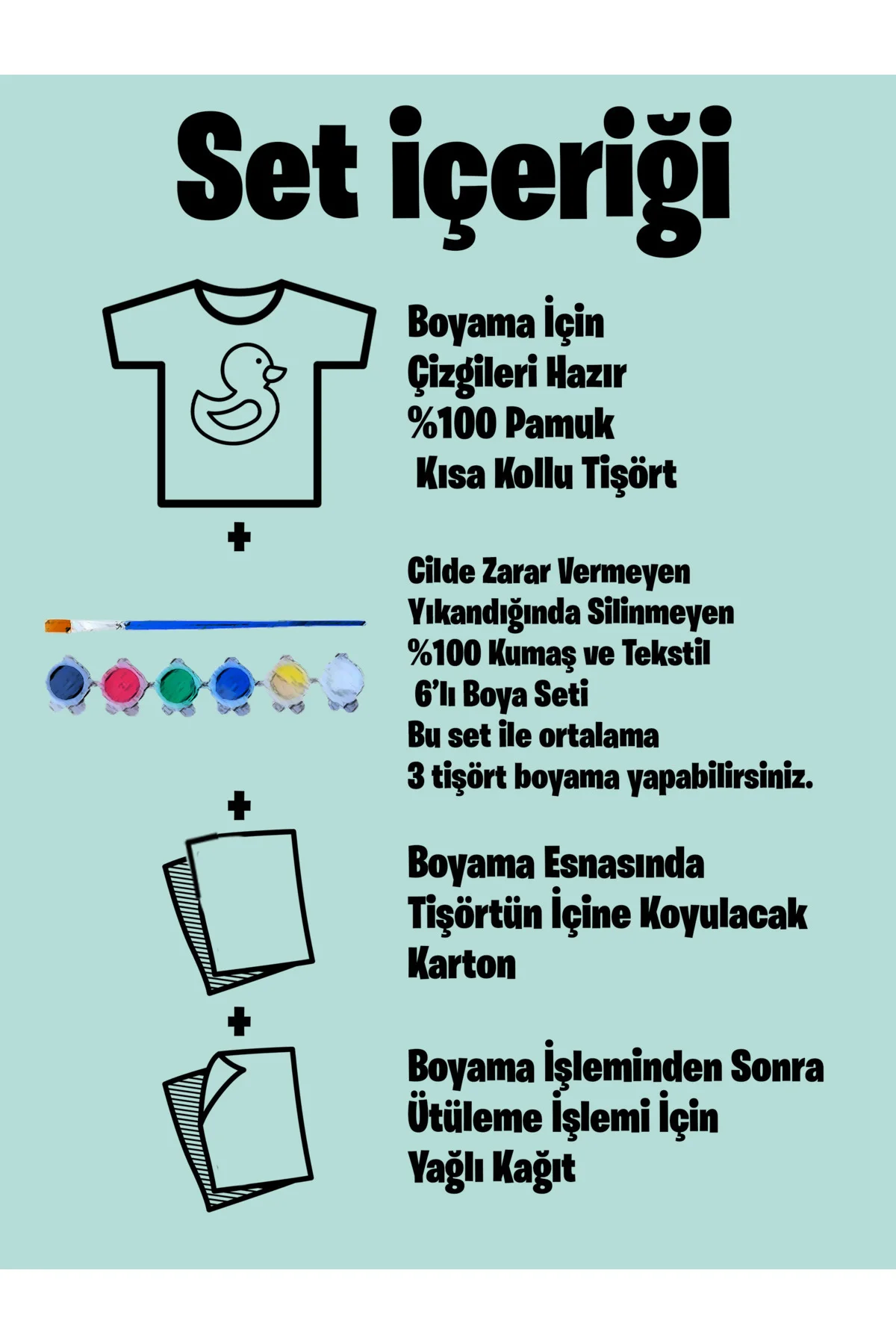 Anneler Günü Özel Çocuk Boyama Tişört Seti | %100 Pamuk Tişört + 6’lı Kumaş Boyası + Fırça