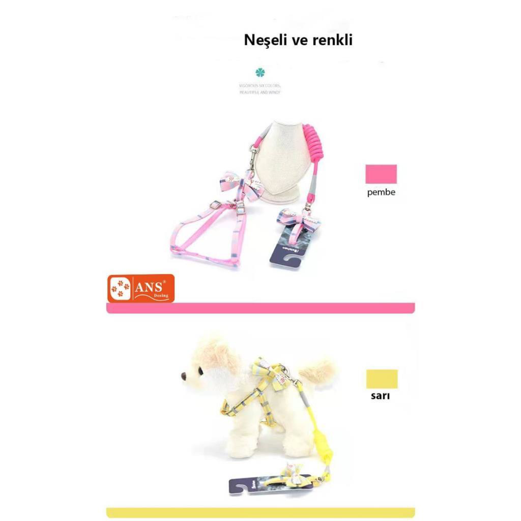 ANS 2239 Karışık Renk Papyonlu  Gezdirmeli 1-7Kg Köpek Göğüs Tasm