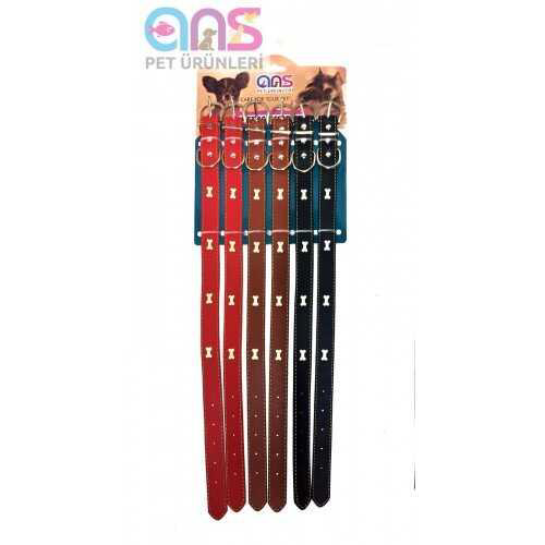 ANS 3890 Kemikli Deri Köpek Tasması 35cm