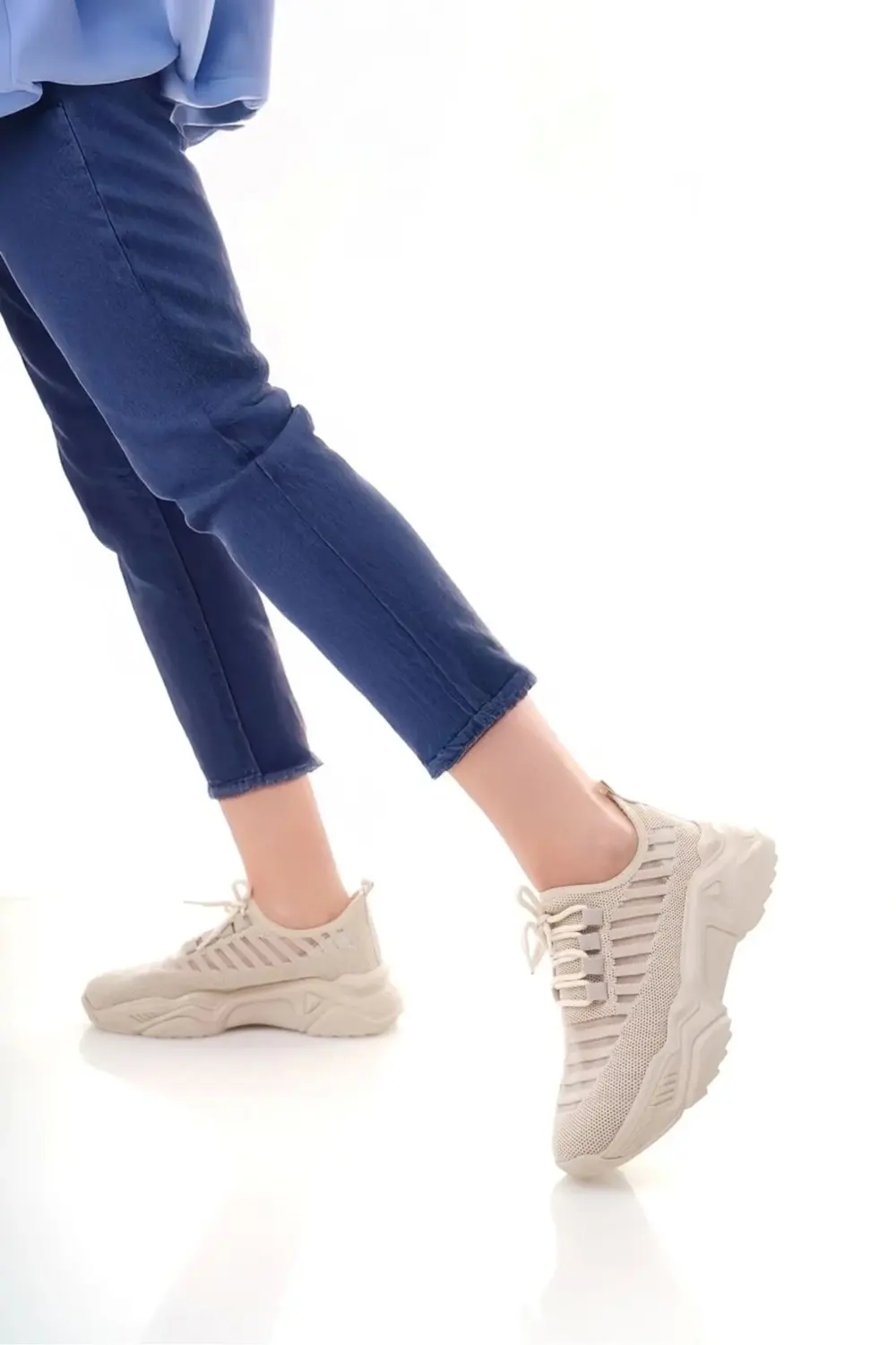 Ante Bej Triko Bağcıklı Spor Ayakkabı Ante Bej Triko Bağcıklı Spor Ayakkabı