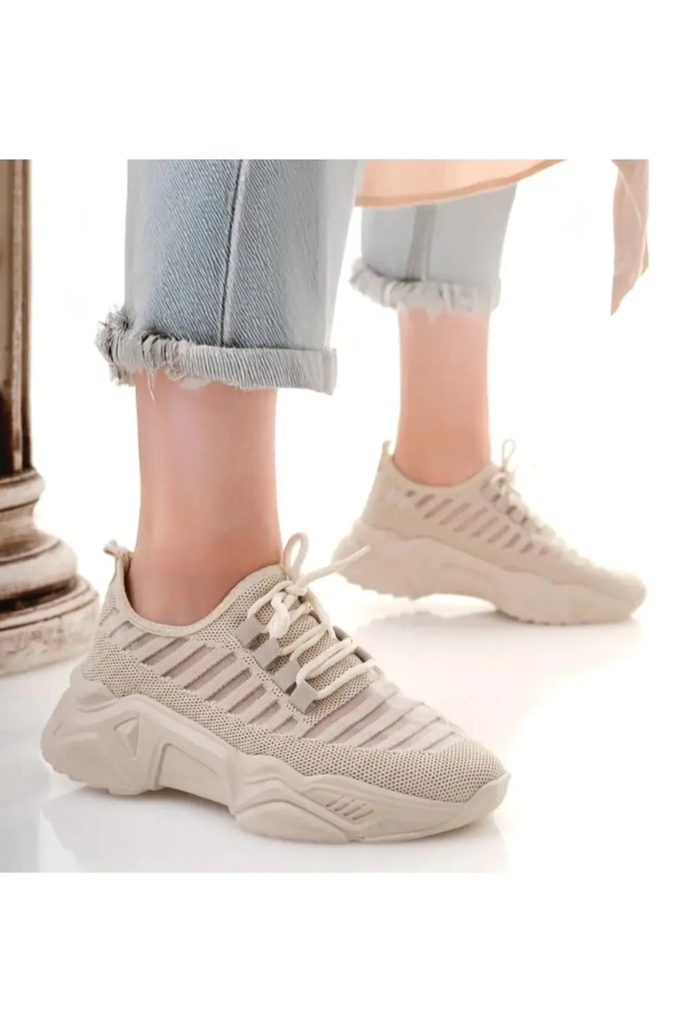 Ante Bej Triko Bağcıklı Spor Ayakkabı Ante Bej Triko Bağcıklı Spor Ayakkabı