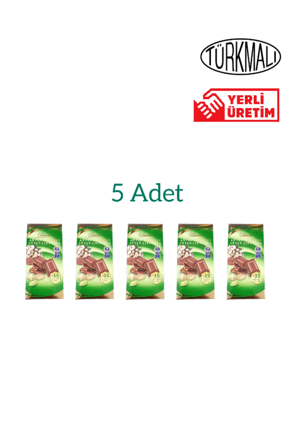 Antep Fıstıklı Sütlü Tablet Çikolata 80 gr 5 Li Paket