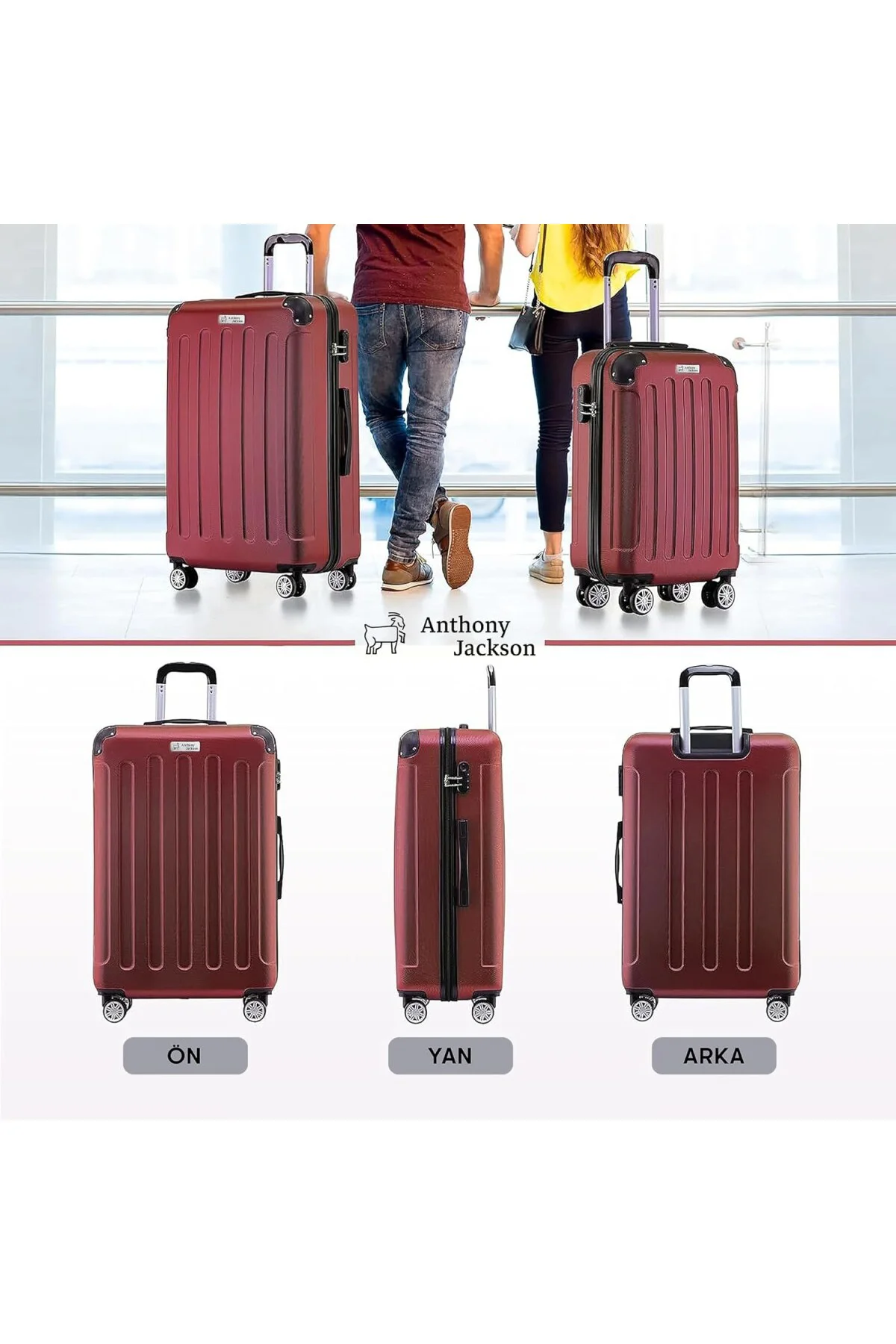 Anthony Jackson Ultra Hafif ABS Valiz TRION (Bordo, 3'lü Set)