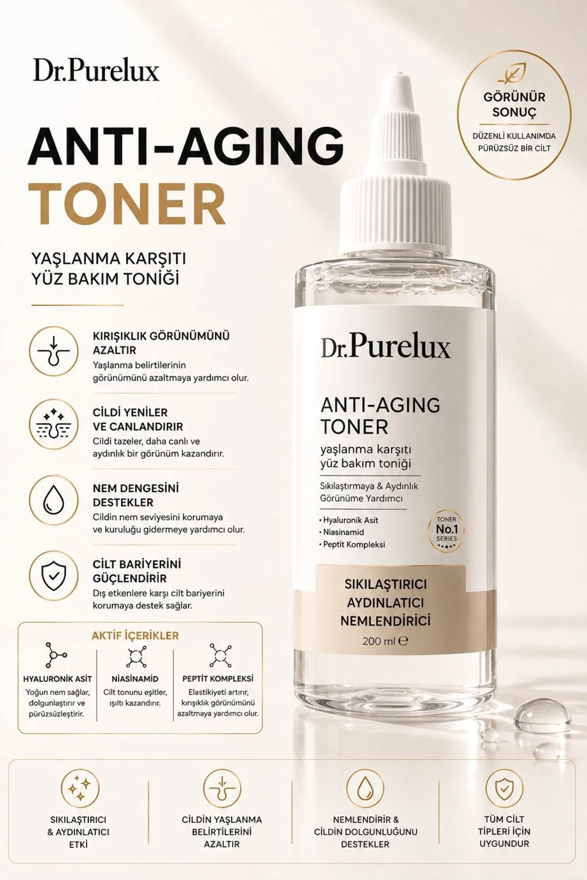 Anti Aging Yaşlanma Karşıtı Toner 200 ML | Hyaluronik Asit, Niasi Anti Aging Yaşlanma Karşıtı Toner 200 ML | Hyaluronik Asit, Niasi