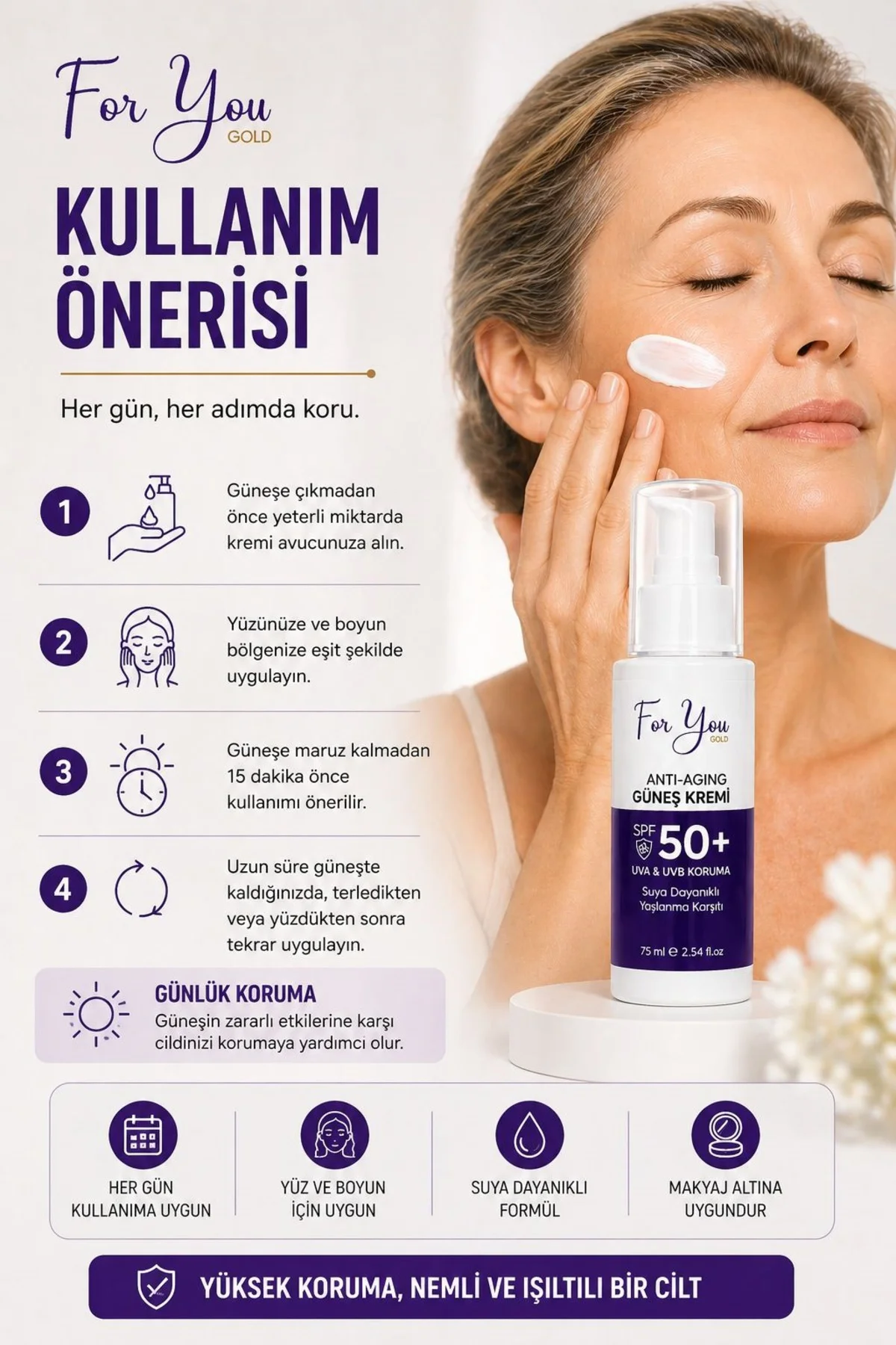 Anti-Aging Yaşlanma & Leke Karşıtı Spf50 Yüz ve Vücut Güneş Kremi