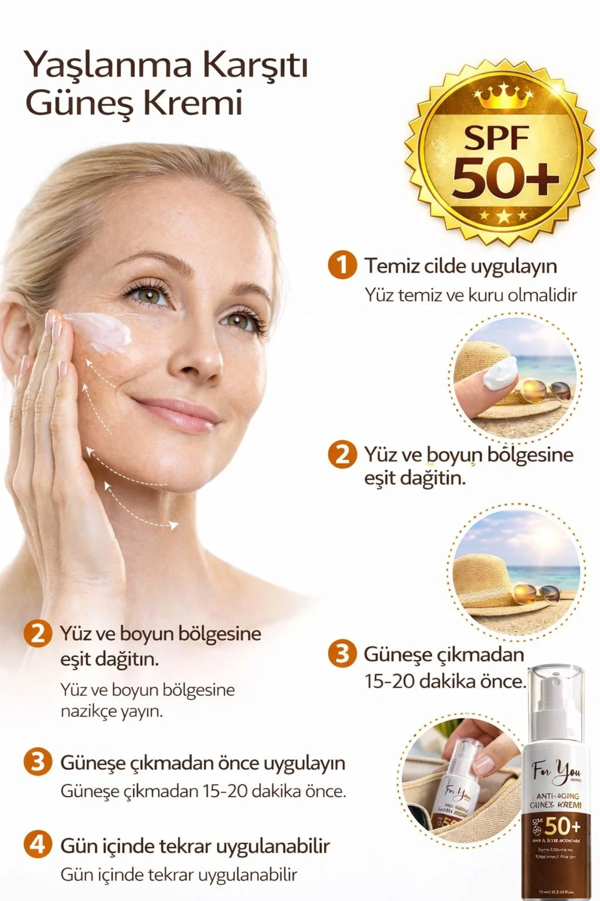 Anti-Aging Yaşlanma & Leke Karşıtı Spf50 Yüz ve Vücut Güneş Kremi
